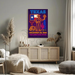 Texas Statehood Celebration Neon Art Cultural Poster PosterGoat