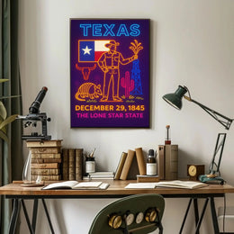 Texas Statehood Celebration Neon Art Cultural Poster PosterGoat