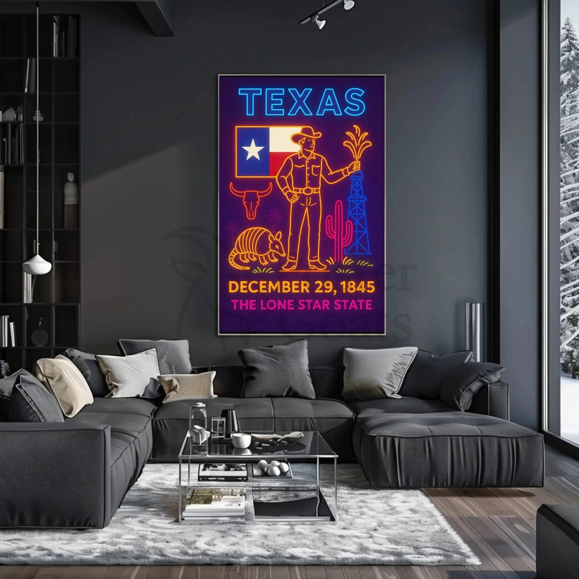 Texas Statehood Celebration Neon Art Cultural Poster PosterGoat
