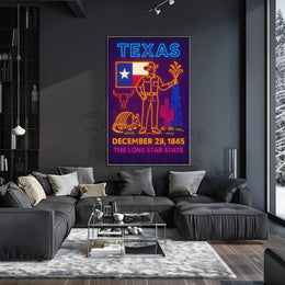 Texas Statehood Celebration Neon Art Cultural Poster PosterGoat