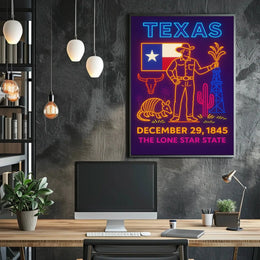 Texas Statehood Celebration Neon Art Cultural Poster PosterGoat