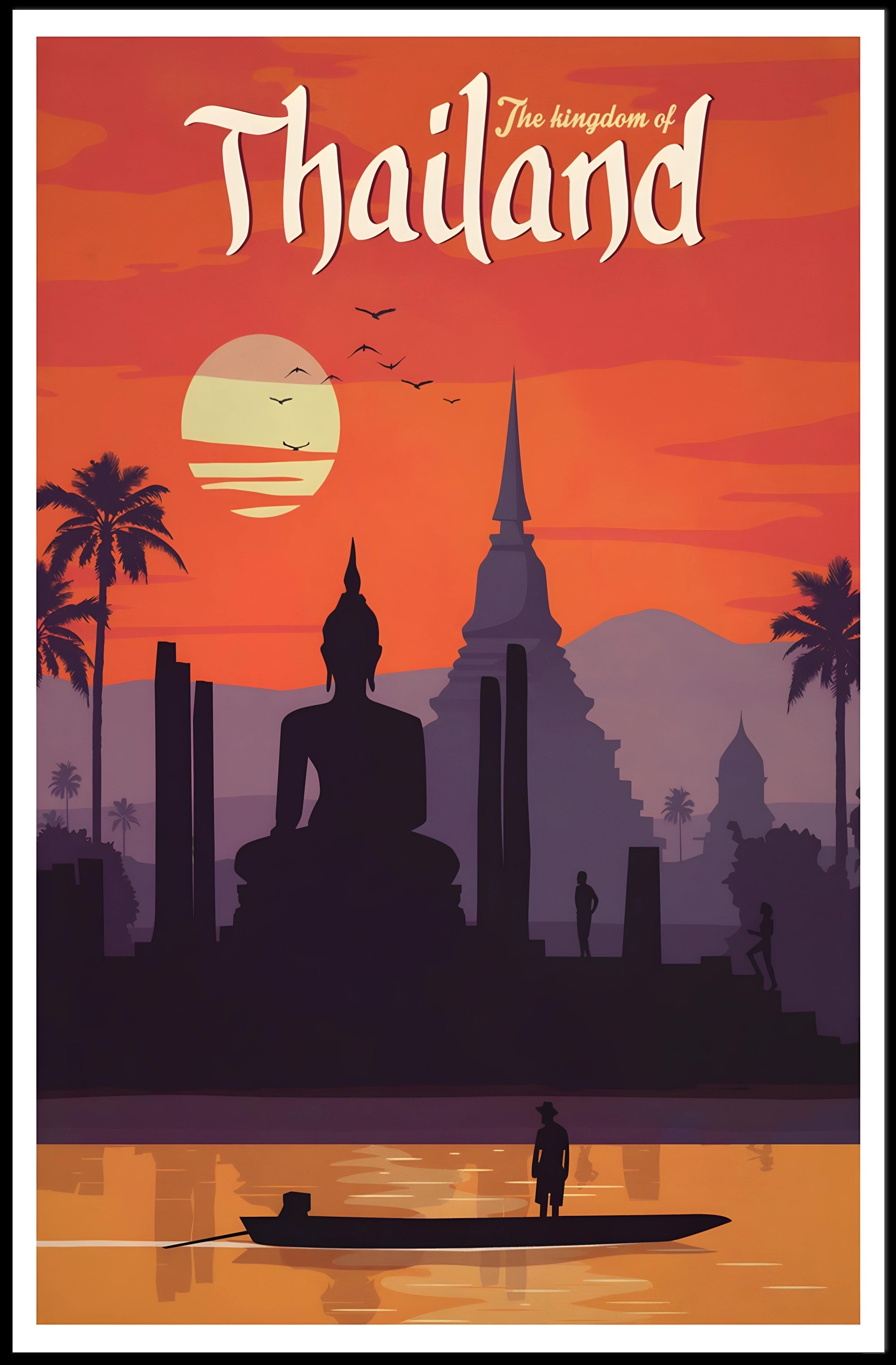 Thailand Buddha & Temple Retro Travel Poster PosterGoat