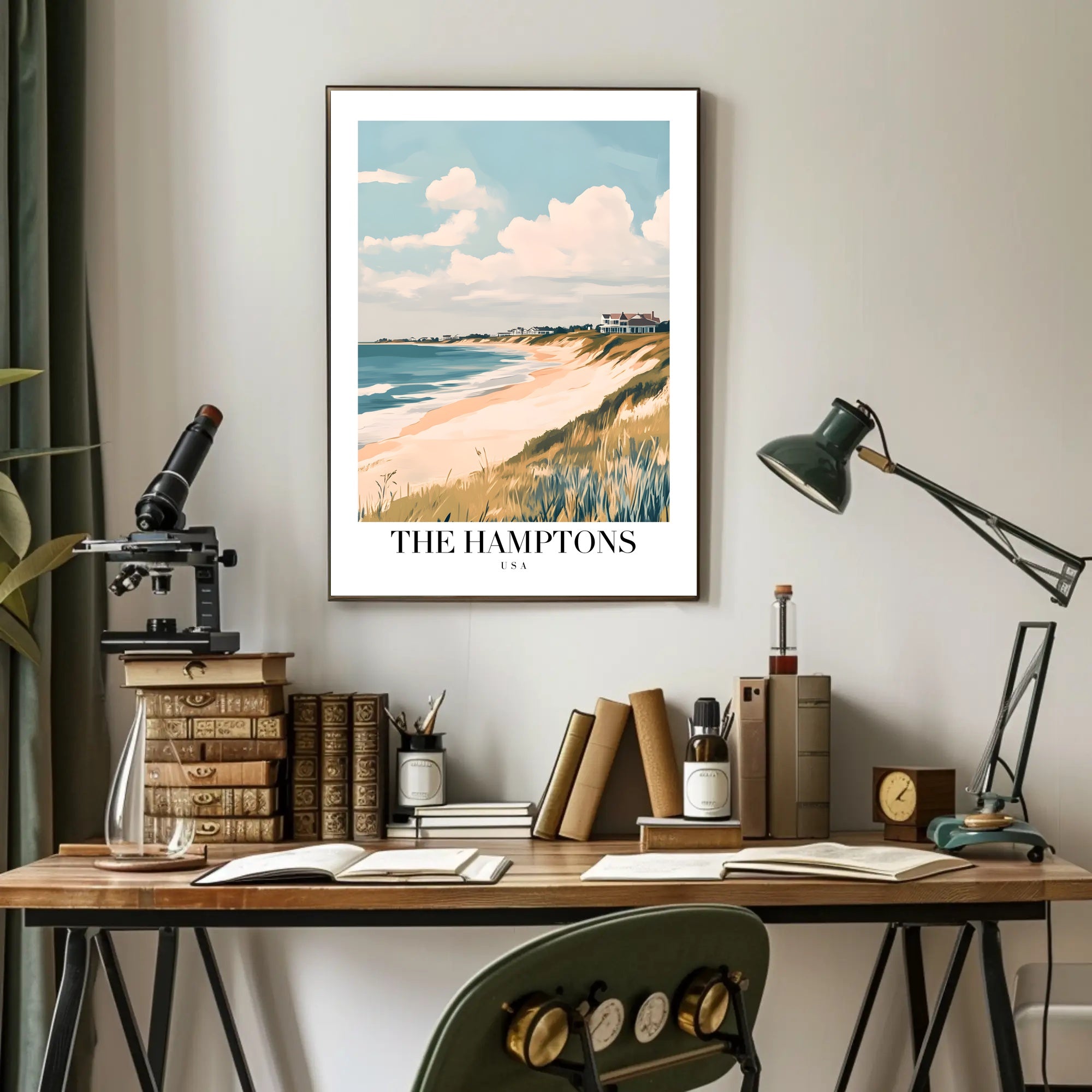 The Hamptons Tranquil Beachfront Vintage Travel Poster PosterGoat