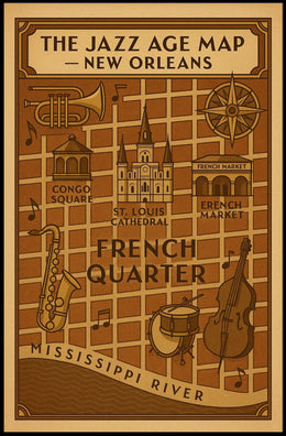 The Jazz Age Map – New Orleans Cultural Poster PosterGoat