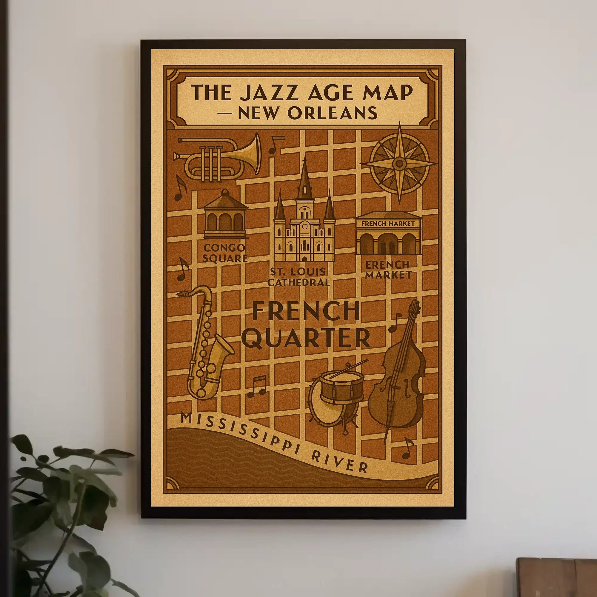 The Jazz Age Map – New Orleans Cultural Poster PosterGoat