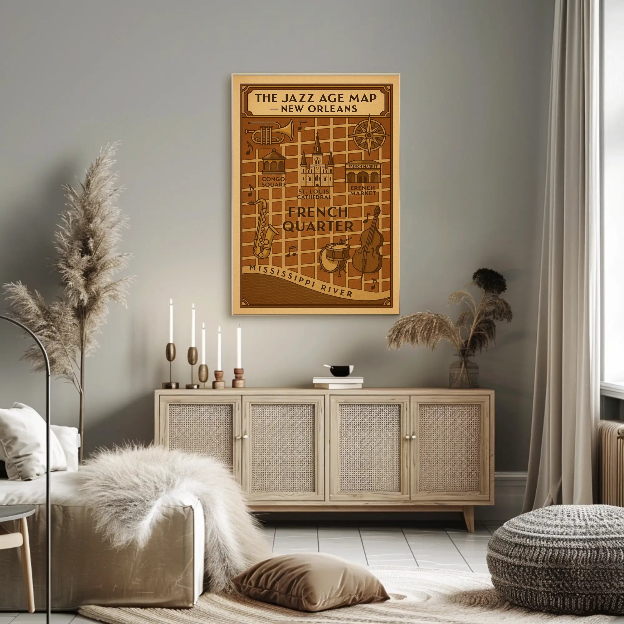 The Jazz Age Map – New Orleans Cultural Poster PosterGoat