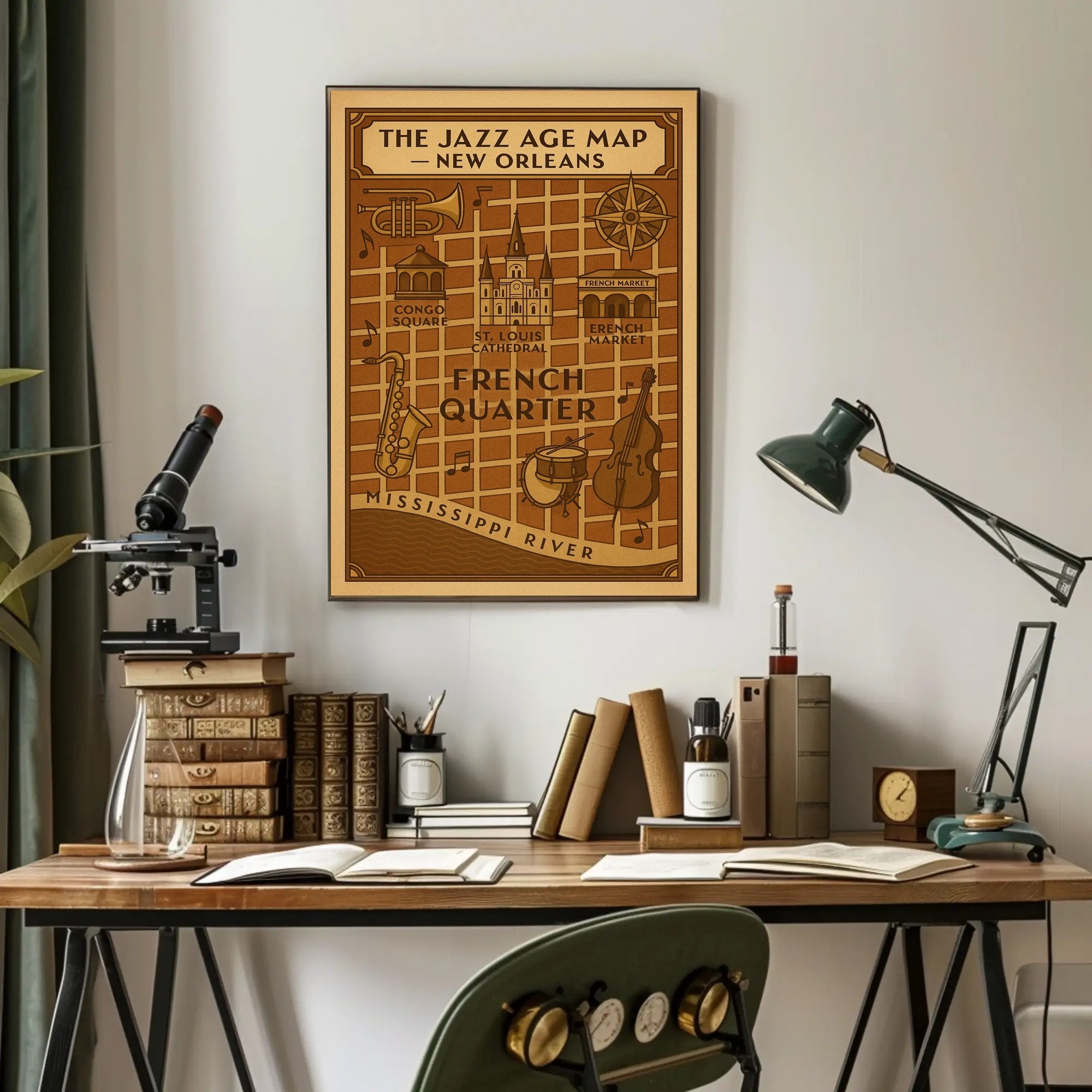 The Jazz Age Map – New Orleans Cultural Poster PosterGoat