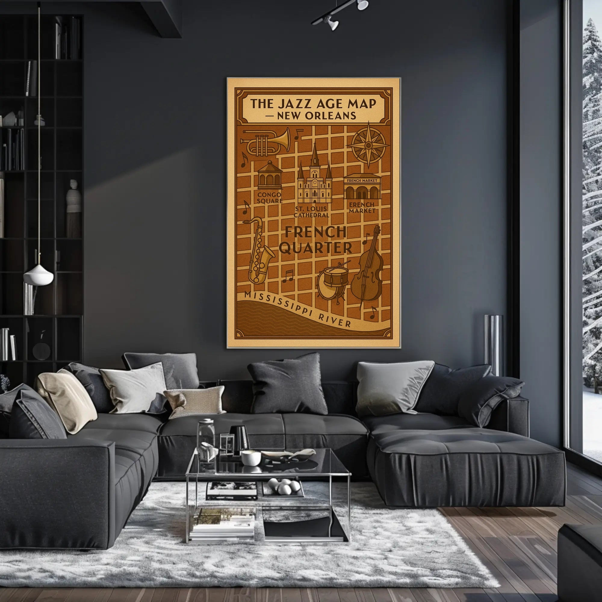 The Jazz Age Map – New Orleans Cultural Poster PosterGoat