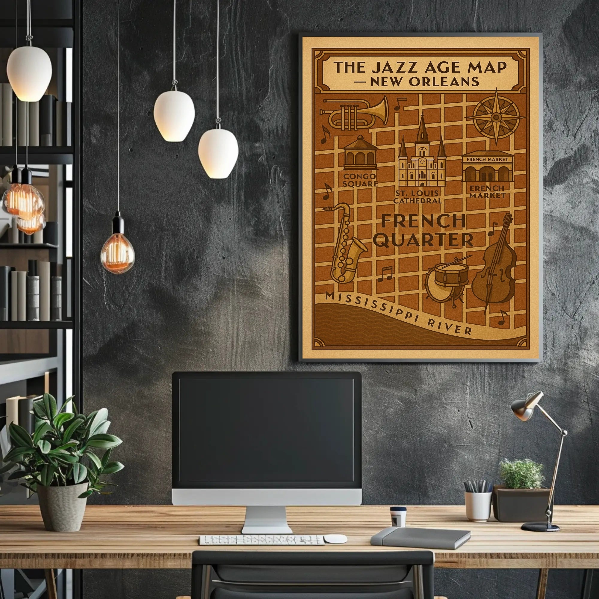 The Jazz Age Map – New Orleans Cultural Poster PosterGoat