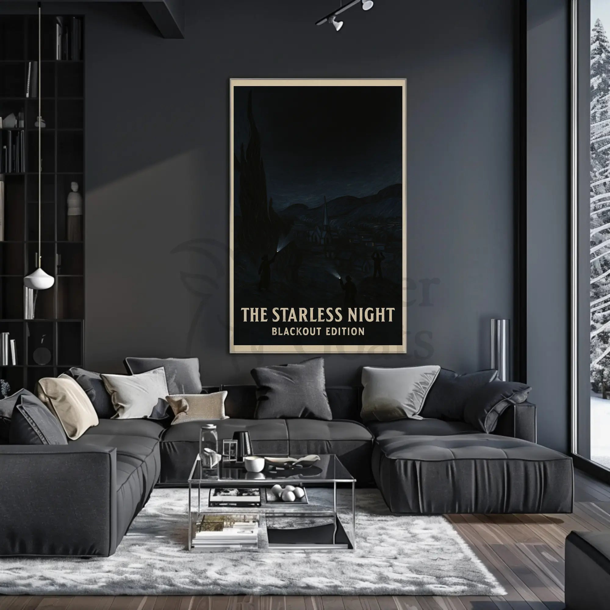 The Starless Night: Eerie European Village Artistic Poster PosterGoat
