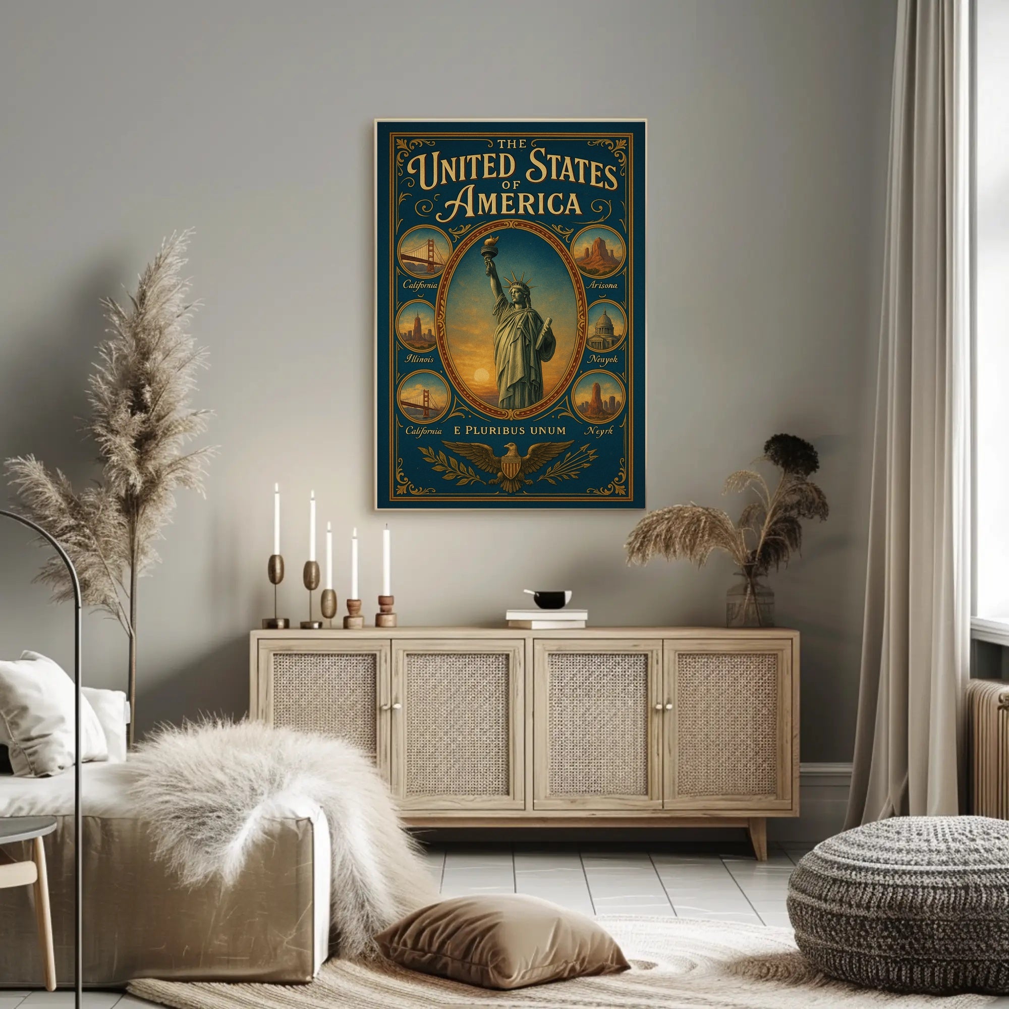 The United States of America Iconic Landmarks Poster PosterGoat