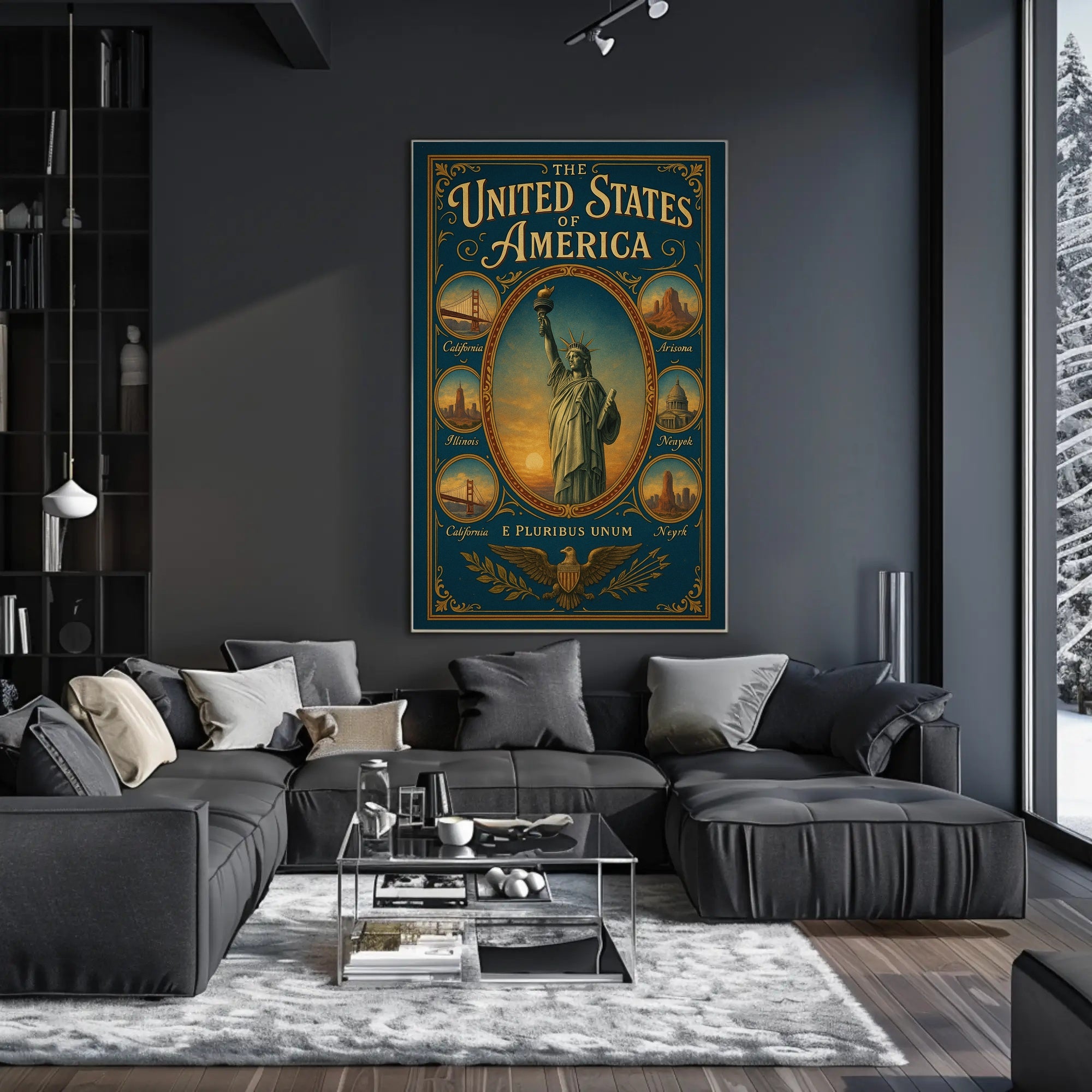 The United States of America Iconic Landmarks Poster PosterGoat
