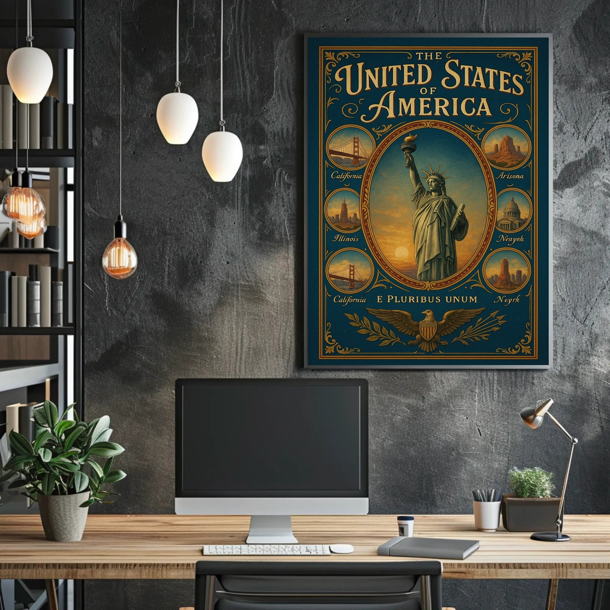 The United States of America Iconic Landmarks Poster PosterGoat