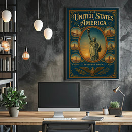 The United States of America Iconic Landmarks Poster PosterGoat