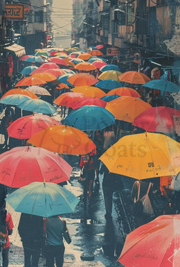 The poster depicts a bustling street scene, likely in an urban setting. The Travel Poster PosterGoat
