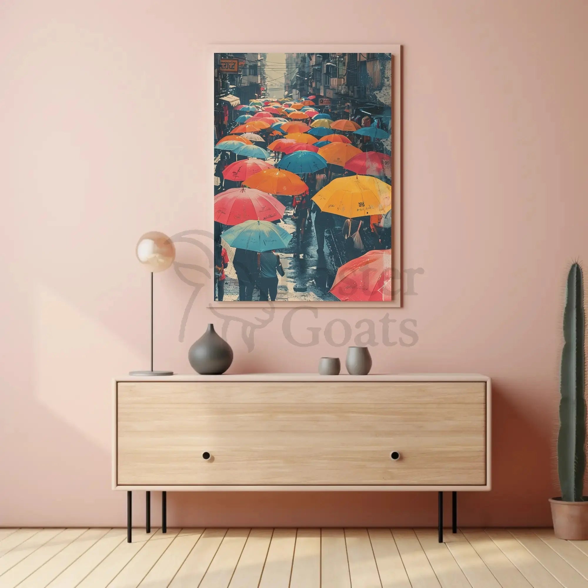 The poster depicts a bustling street scene, likely in an urban setting. The Travel Poster PosterGoat