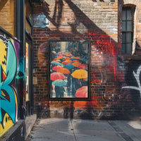 The poster depicts a bustling street scene, likely in an urban setting. The Travel Poster PosterGoat