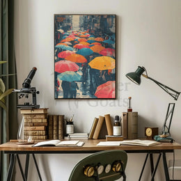The poster depicts a bustling street scene, likely in an urban setting. The Travel Poster PosterGoat