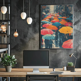 The poster depicts a bustling street scene, likely in an urban setting. The Travel Poster PosterGoat