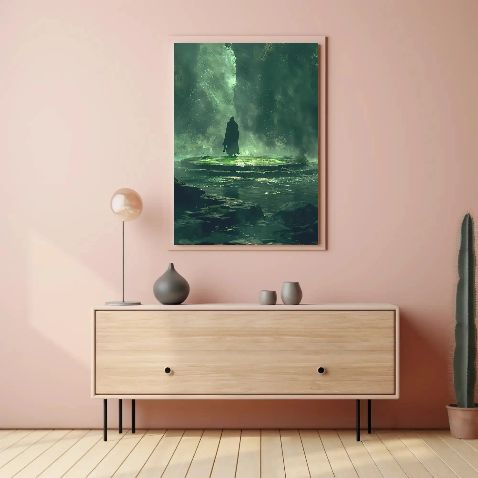 The poster depicts a mysterious and atmospheric scene. Here's a breakdown based on Travel Poster PosterGoat