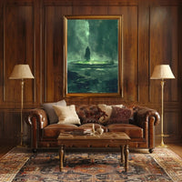The poster depicts a mysterious and atmospheric scene. Here's a breakdown based on Travel Poster PosterGoat