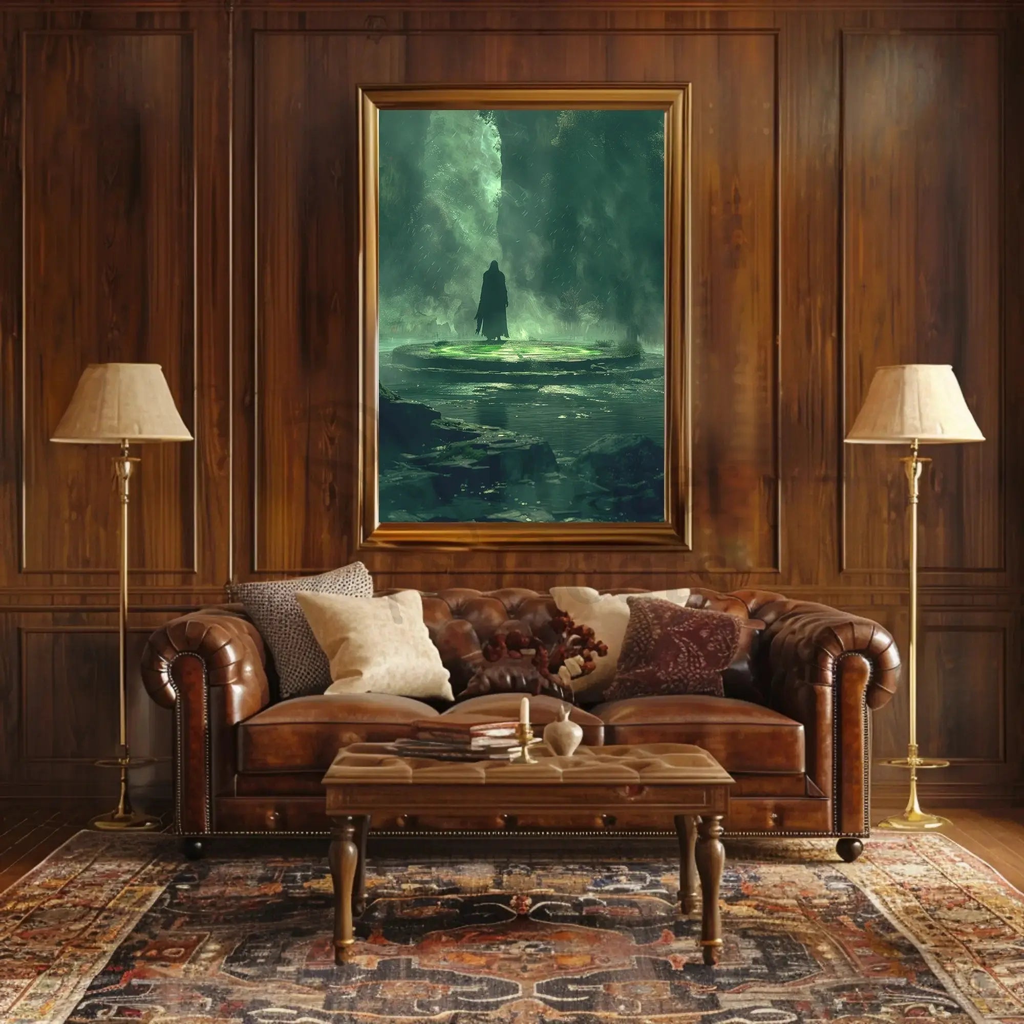 The poster depicts a mysterious and atmospheric scene. Here's a breakdown based on Travel Poster PosterGoat