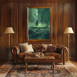 The poster depicts a mysterious and atmospheric scene. Here's a breakdown based on Travel Poster PosterGoat