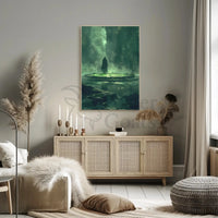 The poster depicts a mysterious and atmospheric scene. Here's a breakdown based on Travel Poster PosterGoat