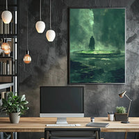 The poster depicts a mysterious and atmospheric scene. Here's a breakdown based on Travel Poster PosterGoat