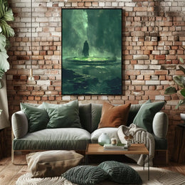 The poster depicts a mysterious and atmospheric scene. Here's a breakdown based on Travel Poster PosterGoat