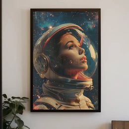 The poster depicts an astronaut with a focus on the helmet and face, Travel Poster PosterGoat