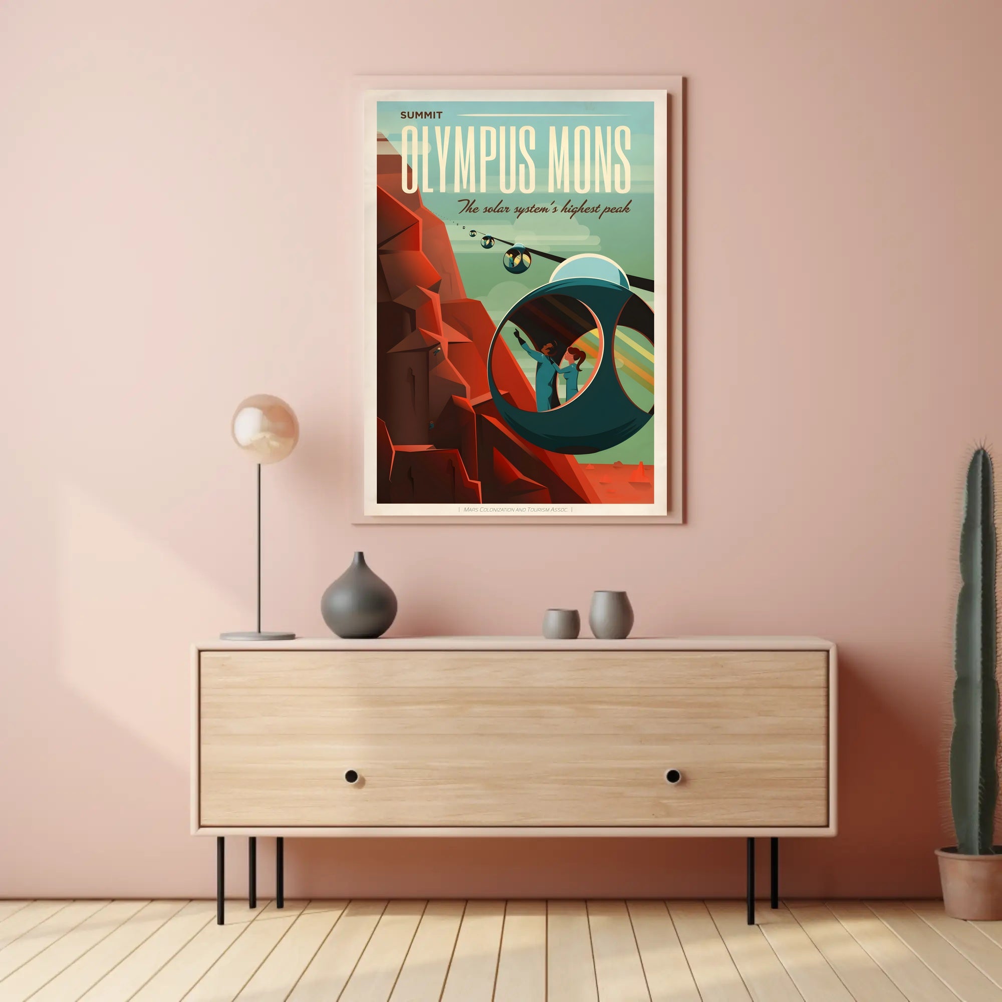 The poster is a stylized representation of a futuristic and space-related theme. Here Travel Poster PosterGoat