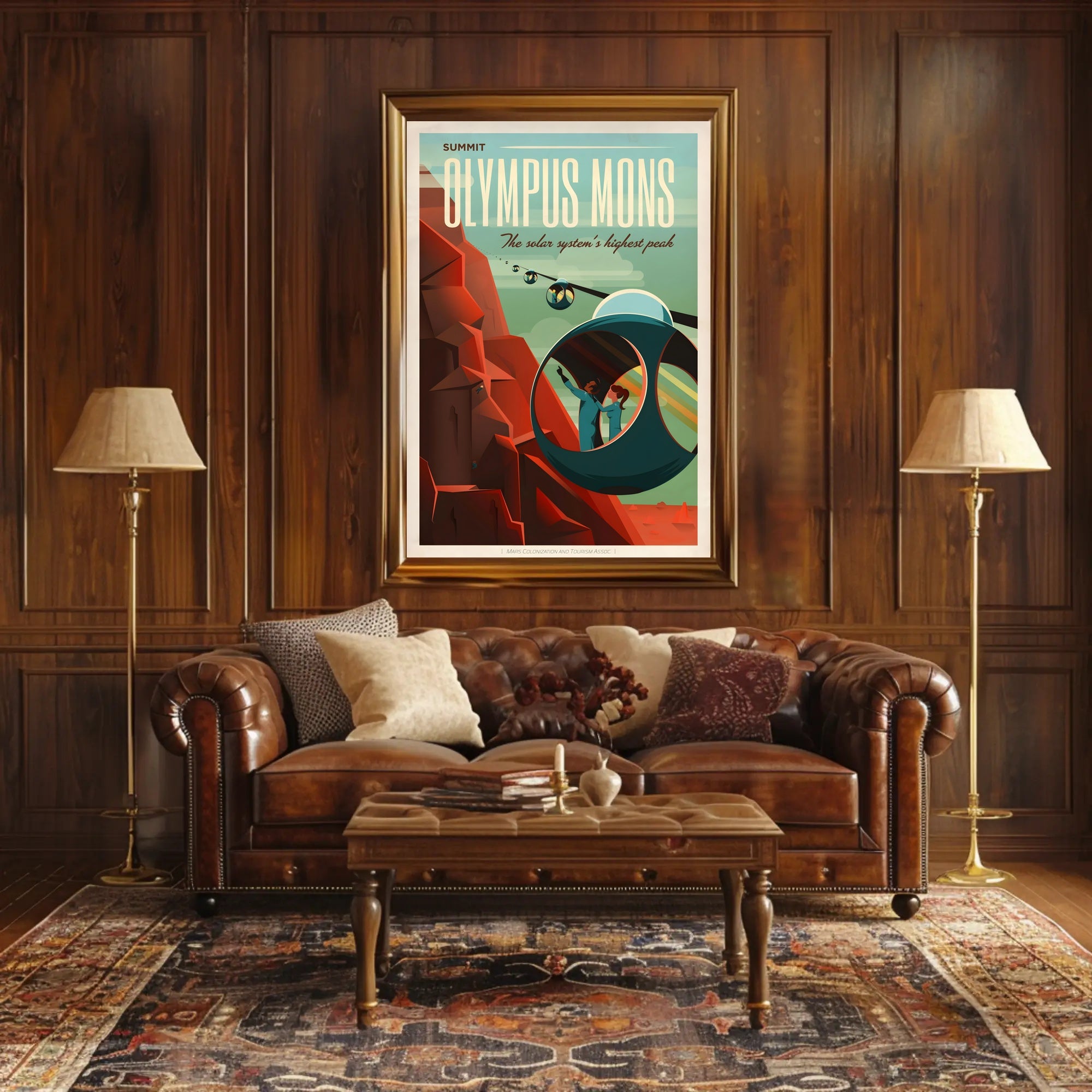 The poster is a stylized representation of a futuristic and space-related theme. Here Travel Poster PosterGoat