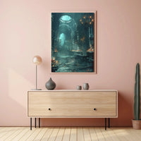 The poster portrays an atmospheric, gothic interior possibly of an abandoned or ancient Travel Poster PosterGoat