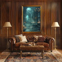 The poster portrays an atmospheric, gothic interior possibly of an abandoned or ancient Travel Poster PosterGoat