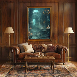 The poster portrays an atmospheric, gothic interior possibly of an abandoned or ancient Travel Poster PosterGoat