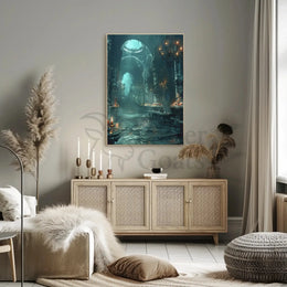 The poster portrays an atmospheric, gothic interior possibly of an abandoned or ancient Travel Poster PosterGoat