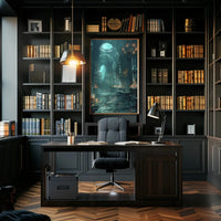 The poster portrays an atmospheric, gothic interior possibly of an abandoned or ancient Travel Poster PosterGoat