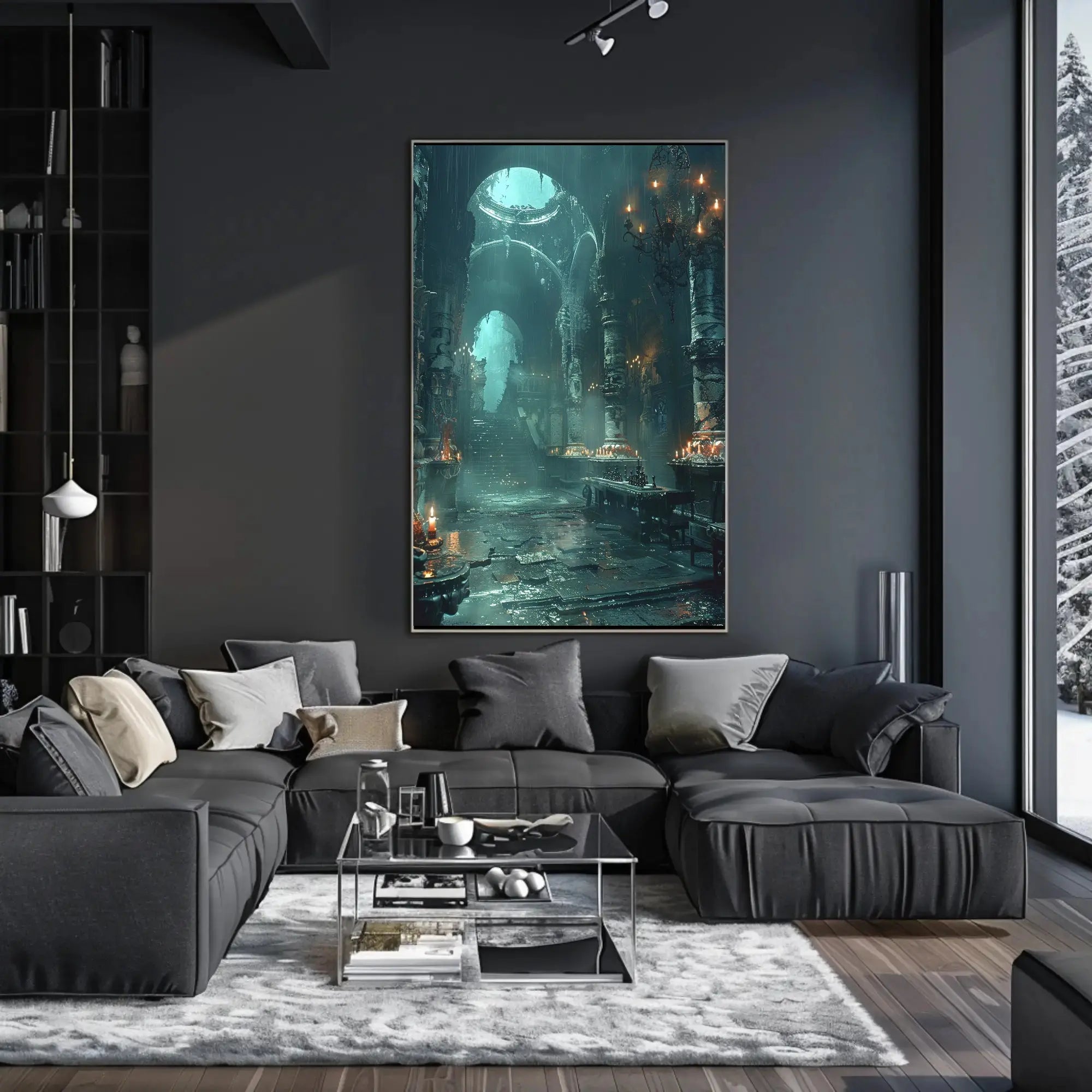 The poster portrays an atmospheric, gothic interior possibly of an abandoned or ancient Travel Poster PosterGoat