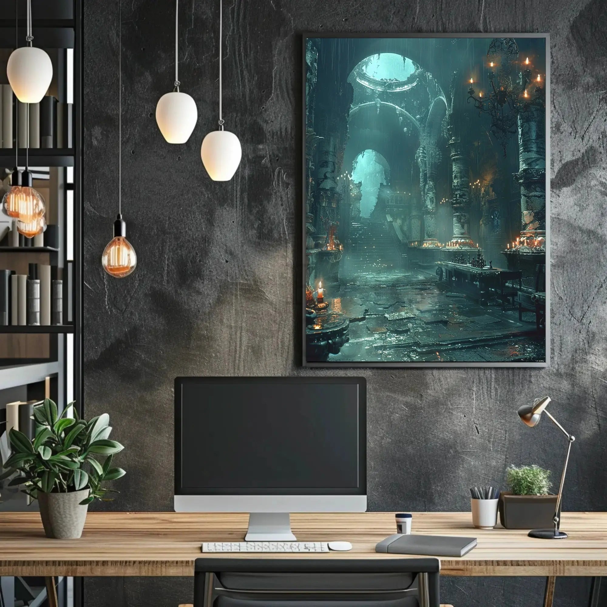 The poster portrays an atmospheric, gothic interior possibly of an abandoned or ancient Travel Poster PosterGoat