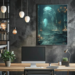 The poster portrays an atmospheric, gothic interior possibly of an abandoned or ancient Travel Poster PosterGoat