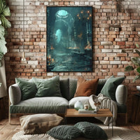 The poster portrays an atmospheric, gothic interior possibly of an abandoned or ancient Travel Poster PosterGoat
