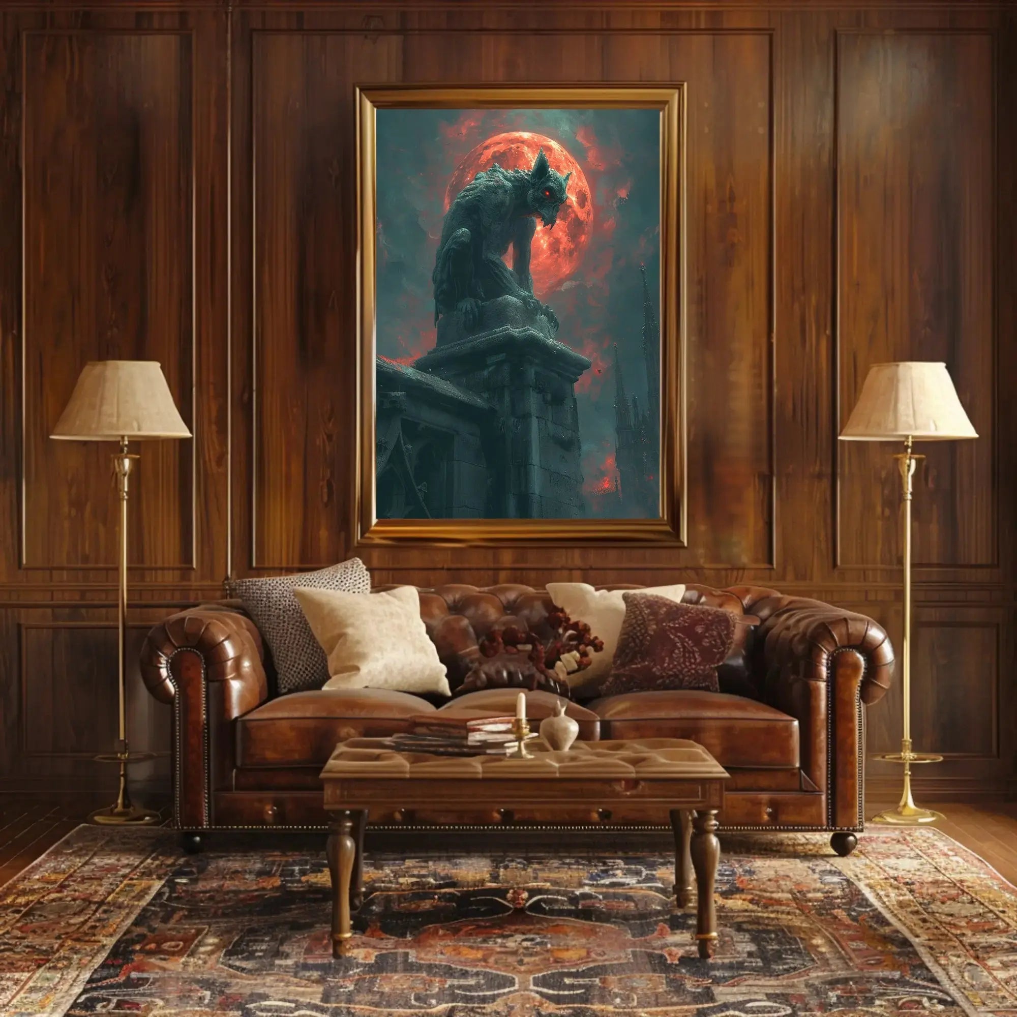 The poster presents a dramatic, Gothic scene with a focus on a gargoyle-like Travel Poster PosterGoat