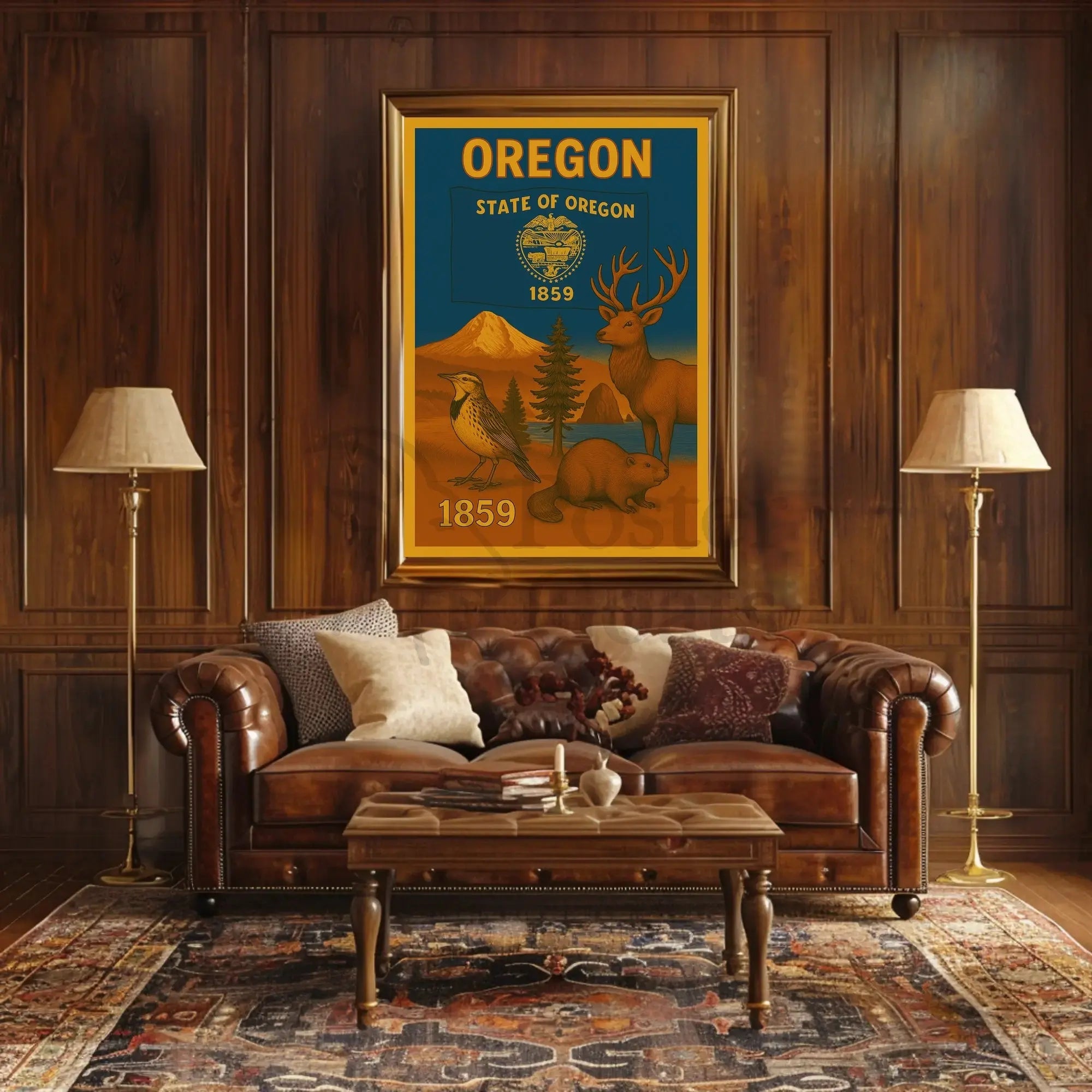 The poster showcases themes related to the state of Oregon. Here are the Travel Poster PosterGoat