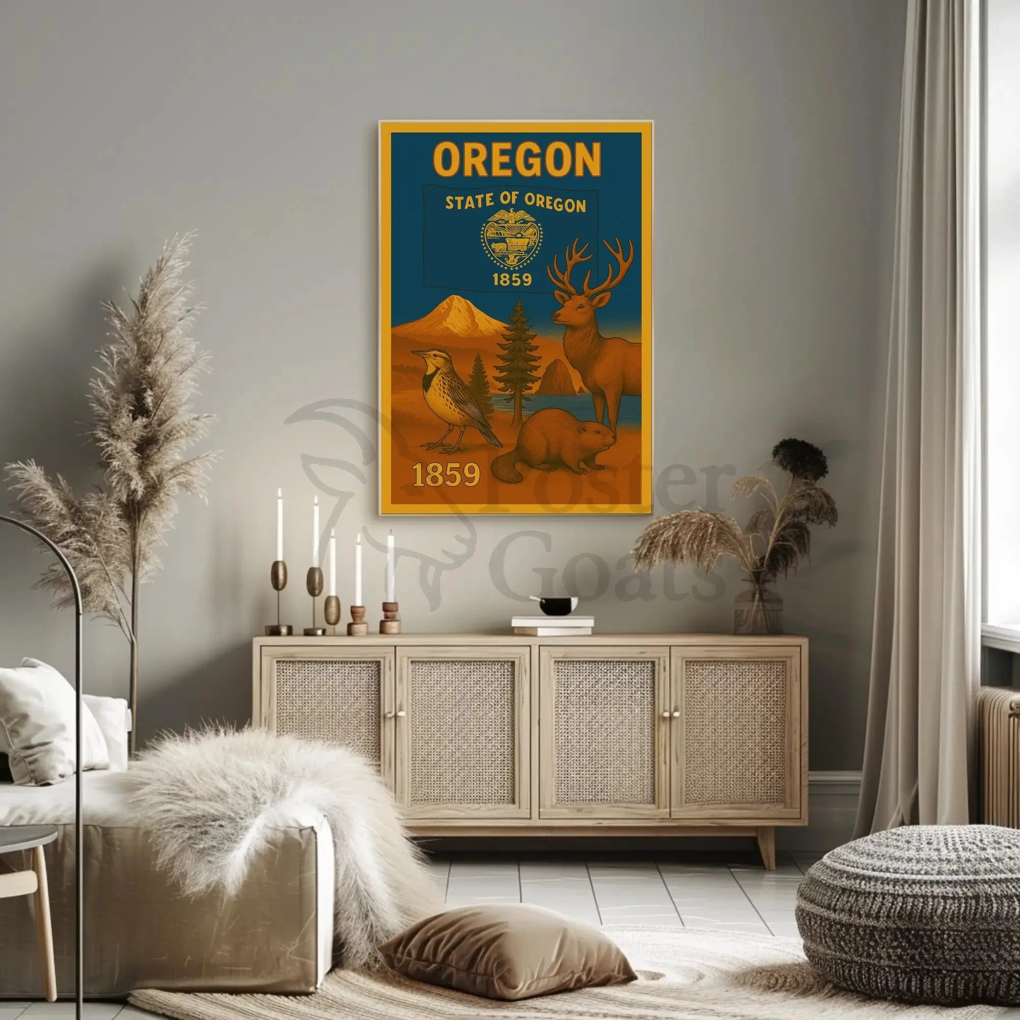 The poster showcases themes related to the state of Oregon. Here are the Travel Poster PosterGoat