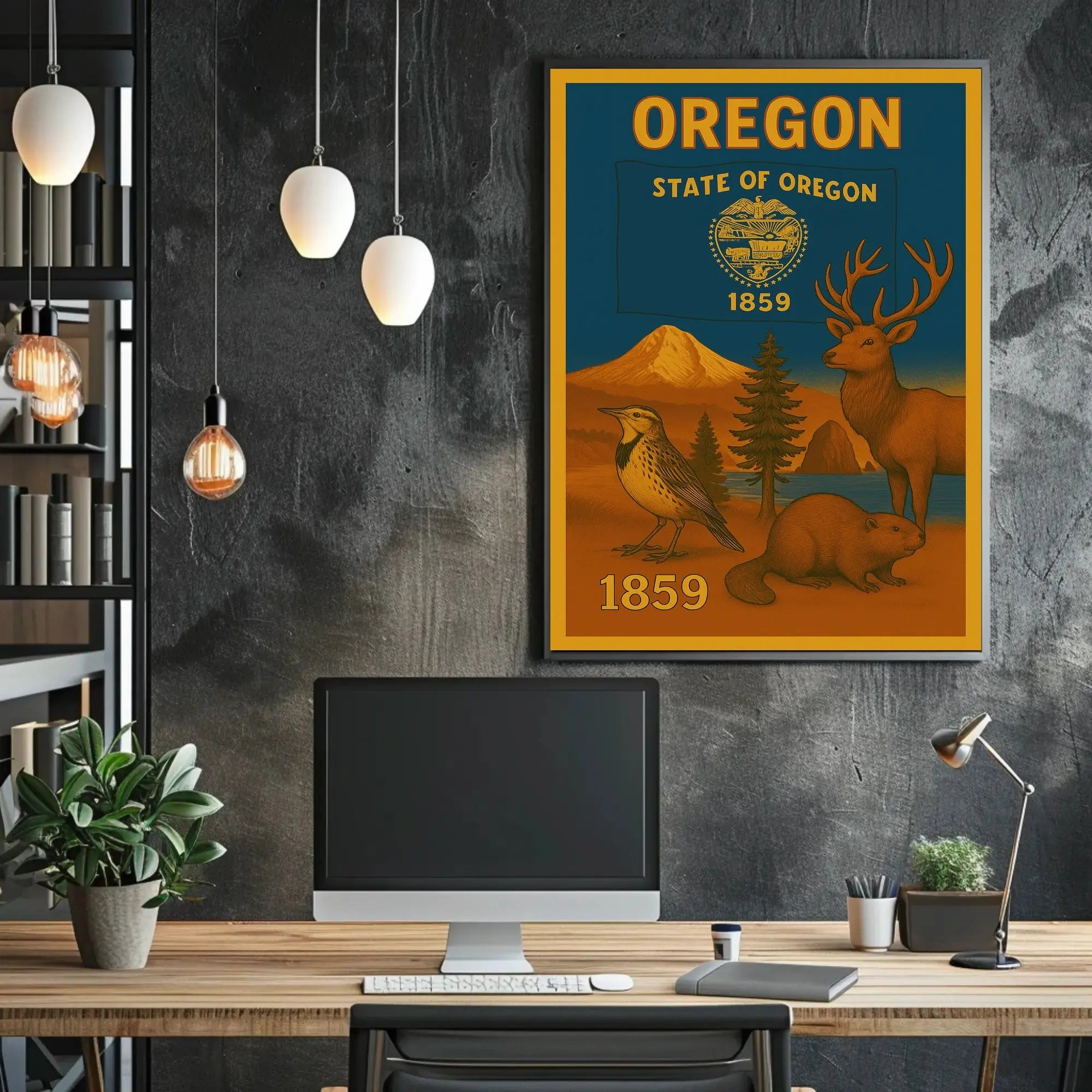 The poster showcases themes related to the state of Oregon. Here are the Travel Poster PosterGoat