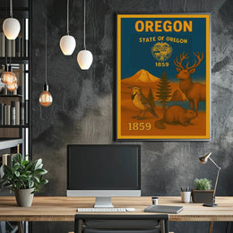 The poster showcases themes related to the state of Oregon. Here are the Travel Poster PosterGoat