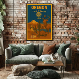 The poster showcases themes related to the state of Oregon. Here are the Travel Poster PosterGoat