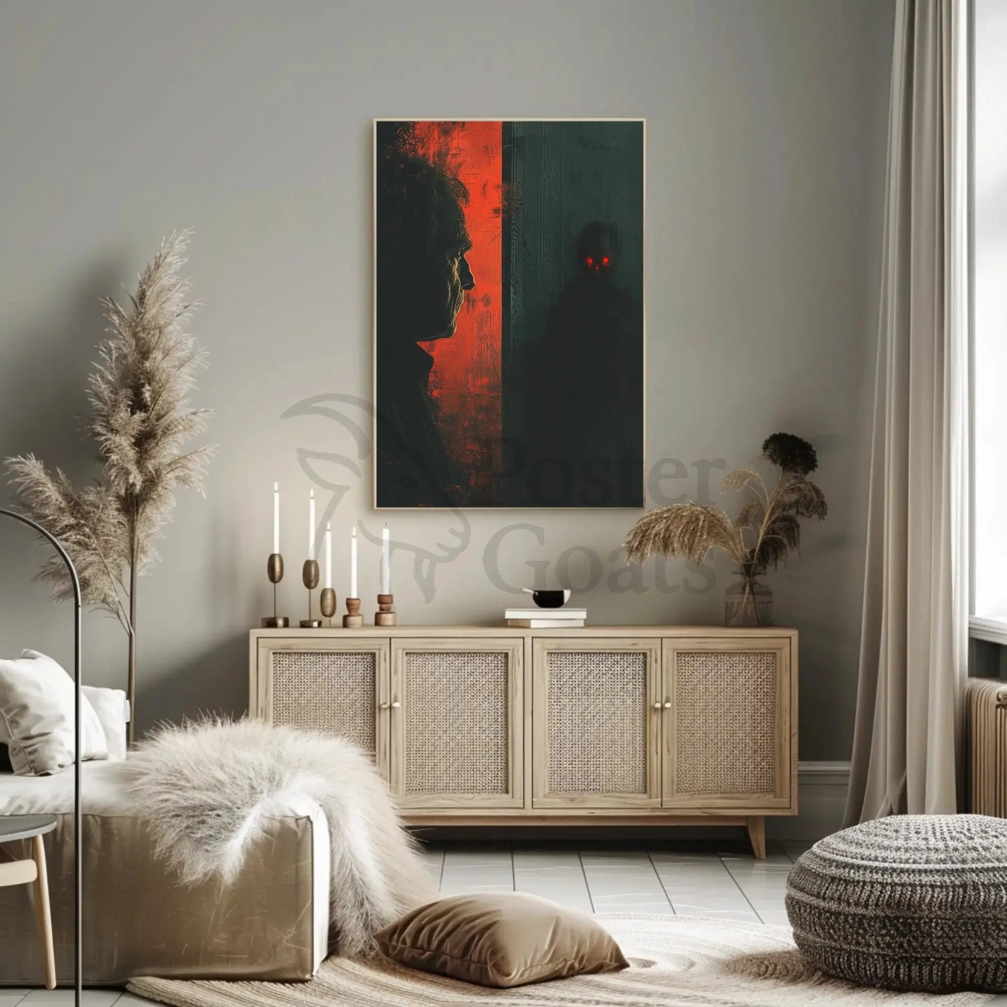 Thrilling Silhouette: Eerie Conflict Artistic Poster PosterGoat