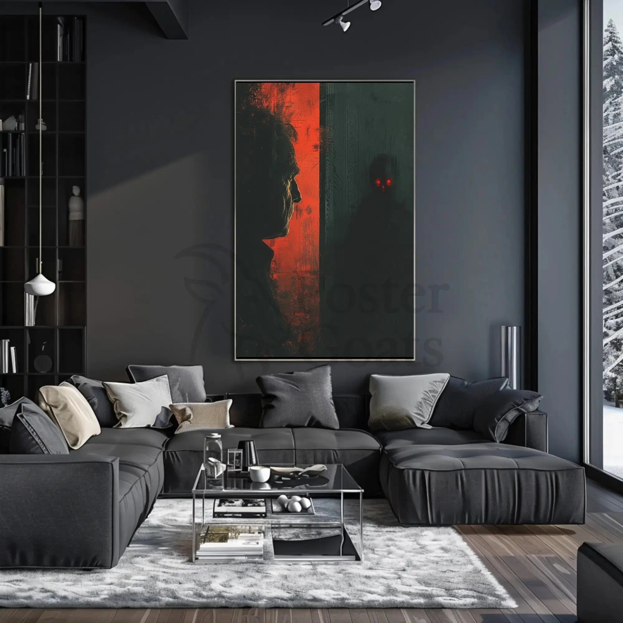 Thrilling Silhouette: Eerie Conflict Artistic Poster PosterGoat